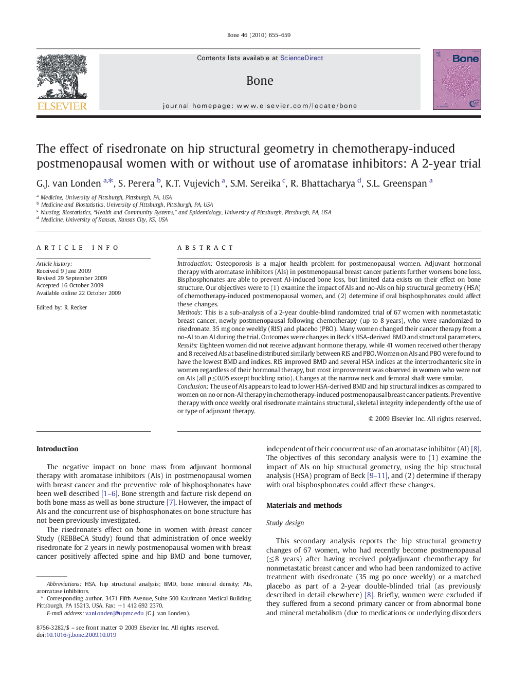 The effect of risedronate on hip structural geometry in chemotherapy-induced postmenopausal women with or without use of aromatase inhibitors: A 2-year trial