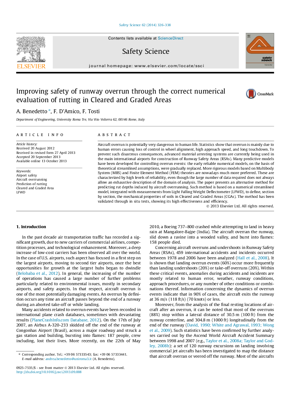 Improving safety of runway overrun through the correct numerical evaluation of rutting in Cleared and Graded Areas