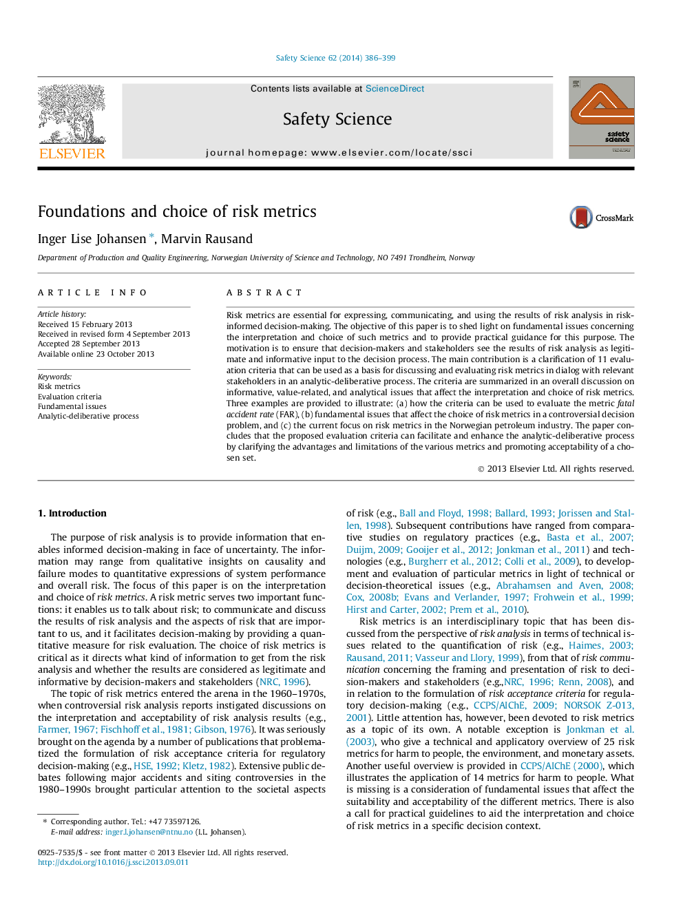 Foundations and choice of risk metrics