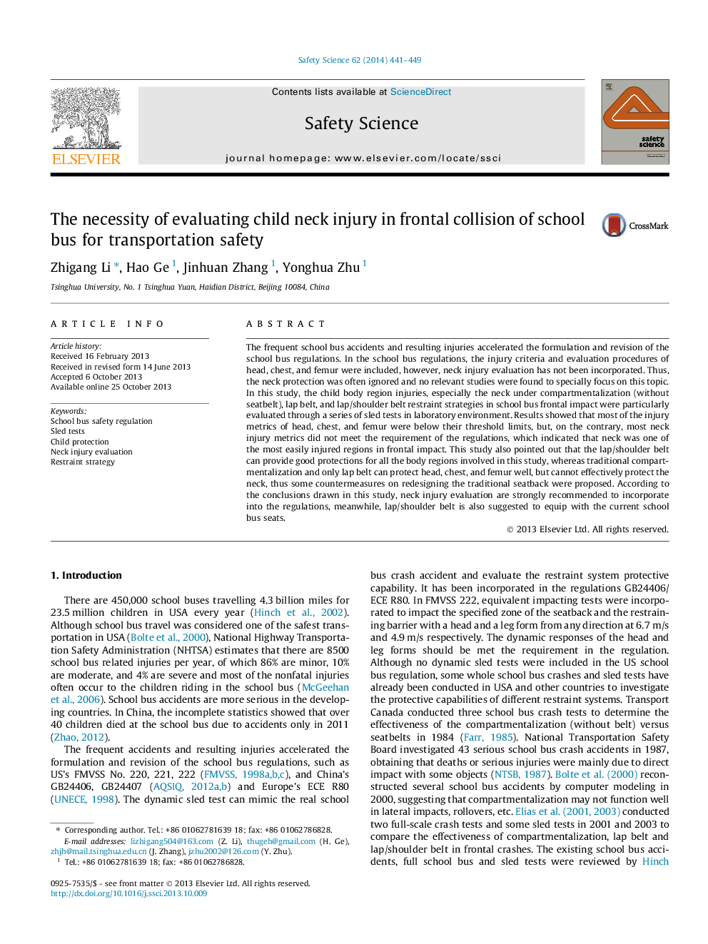 The necessity of evaluating child neck injury in frontal collision of school bus for transportation safety