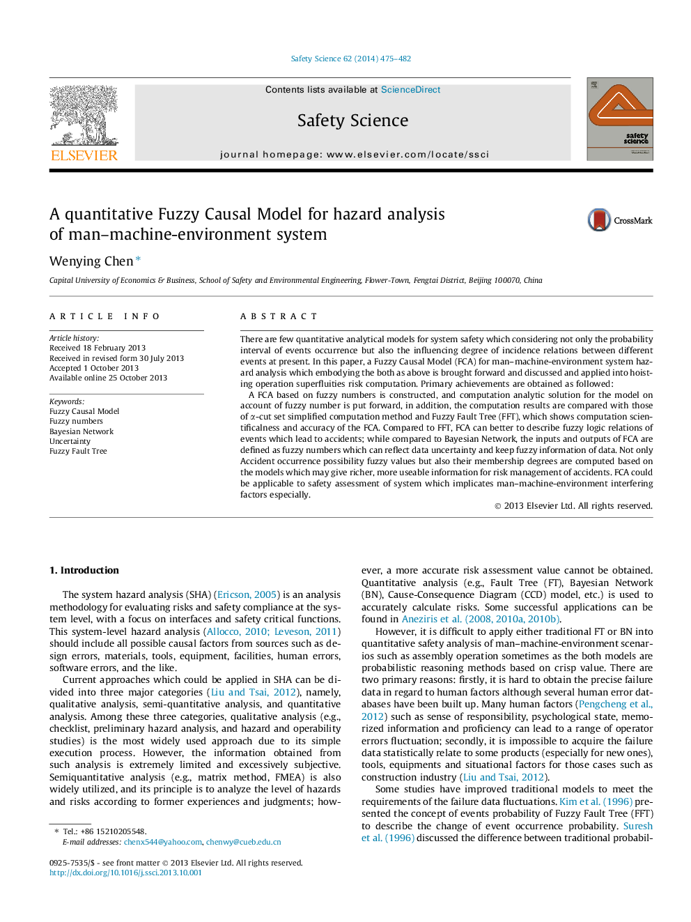 A quantitative Fuzzy Causal Model for hazard analysis of man–machine-environment system