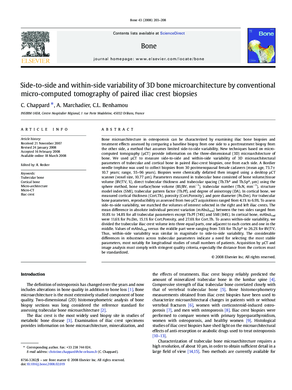 Side-to-side and within-side variability of 3D bone microarchitecture by conventional micro-computed tomography of paired iliac crest biopsies