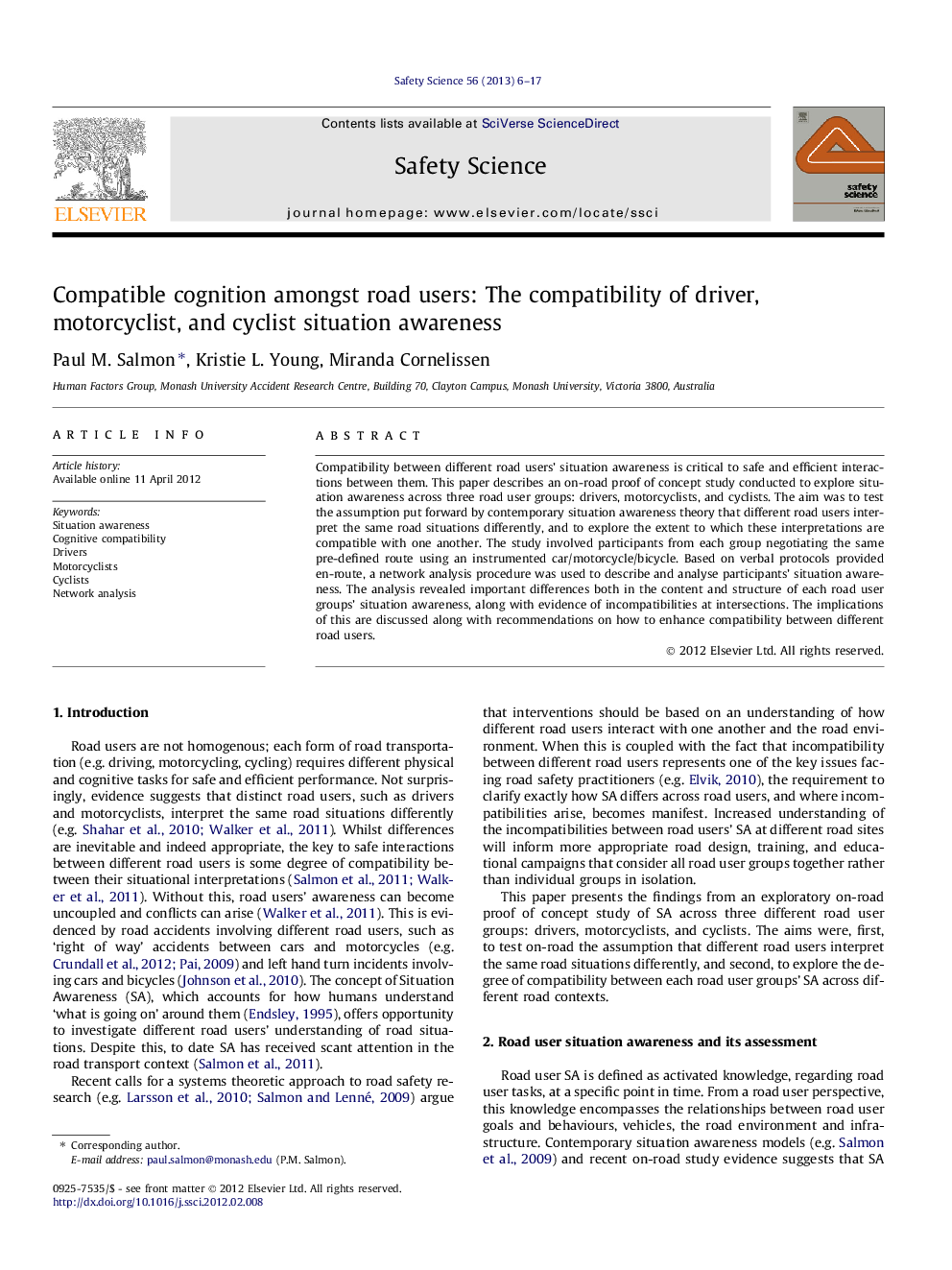 Compatible cognition amongst road users: The compatibility of driver, motorcyclist, and cyclist situation awareness