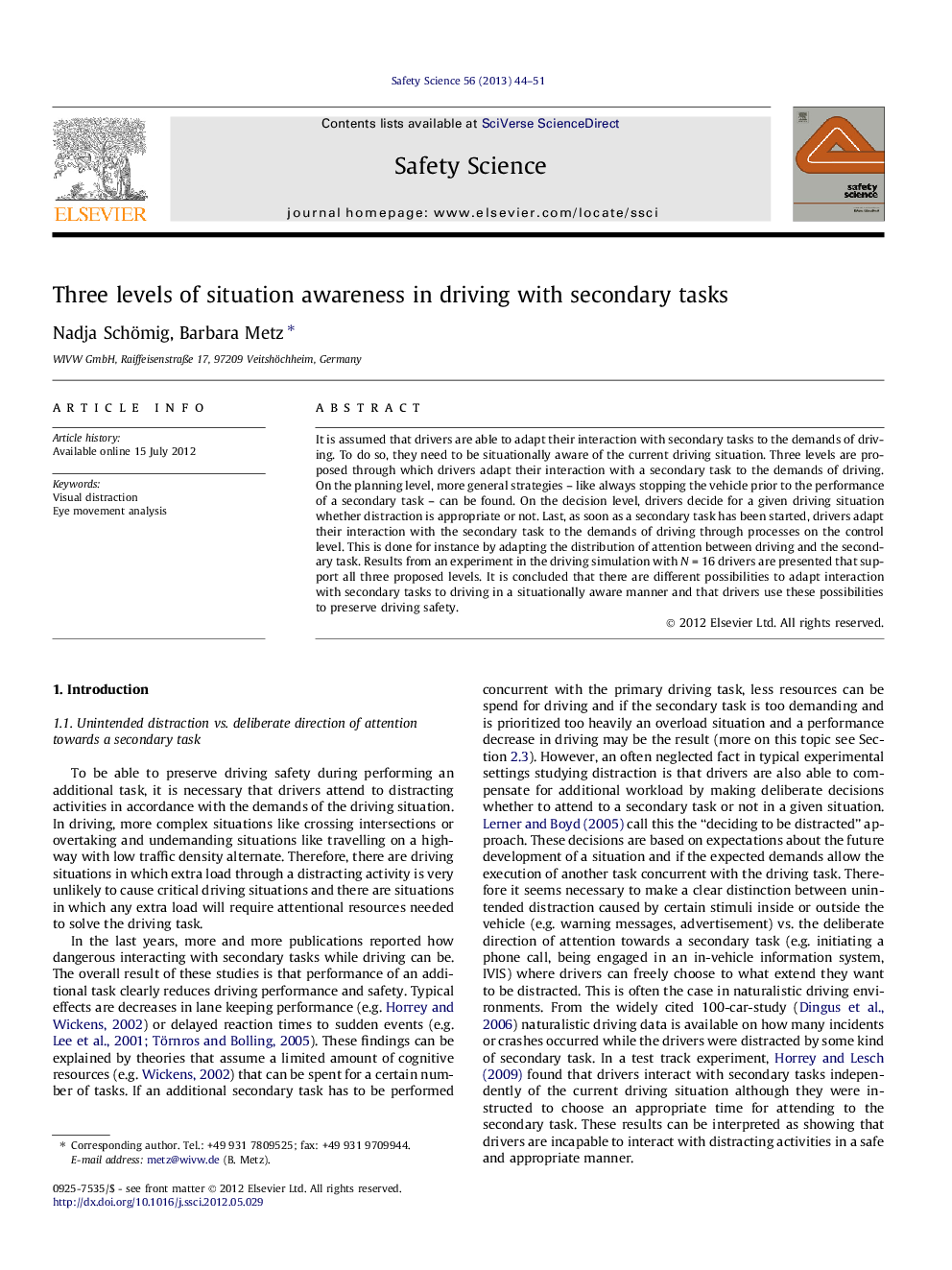 Three levels of situation awareness in driving with secondary tasks