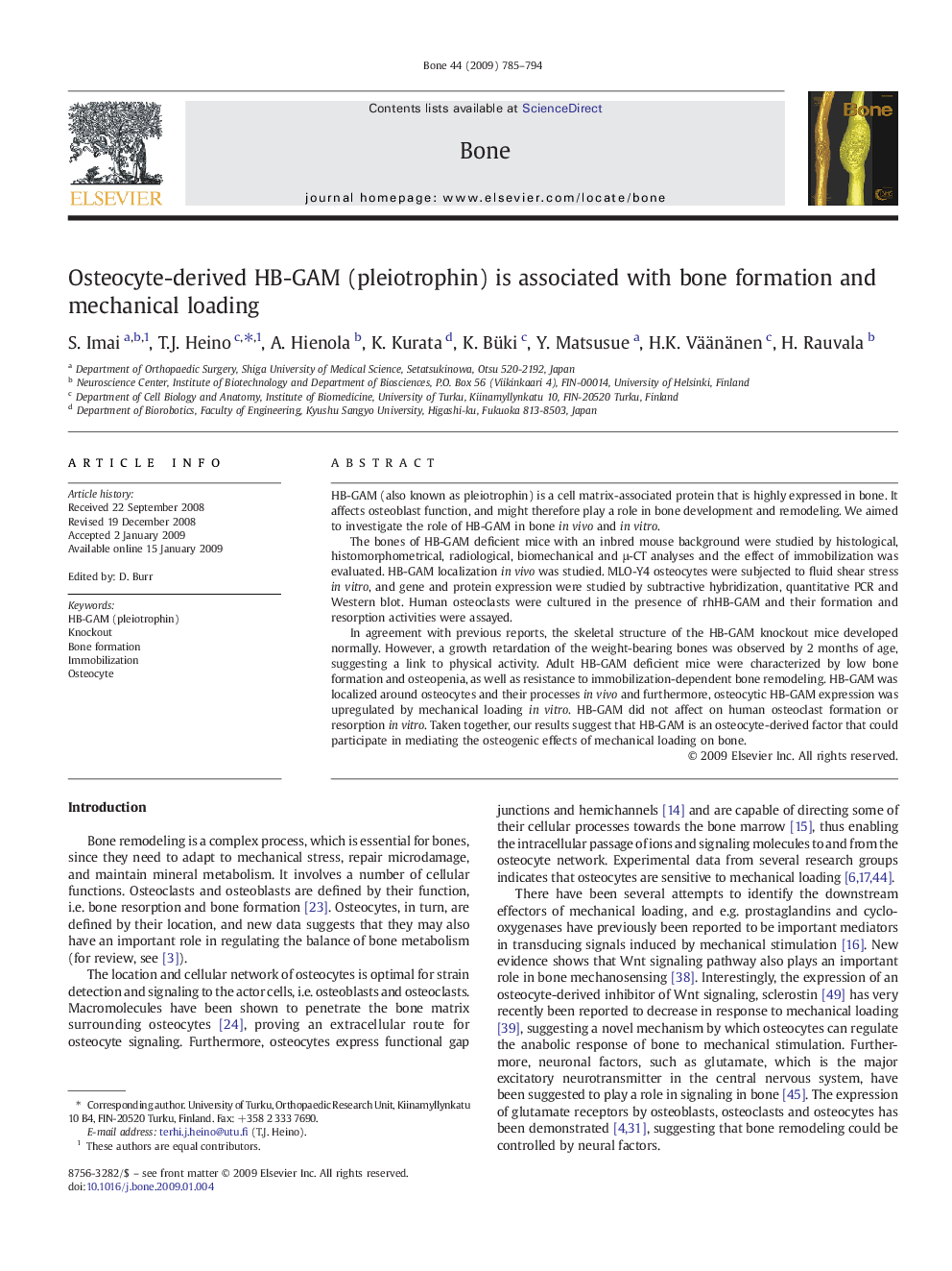 Osteocyte-derived HB-GAM (pleiotrophin) is associated with bone formation and mechanical loading