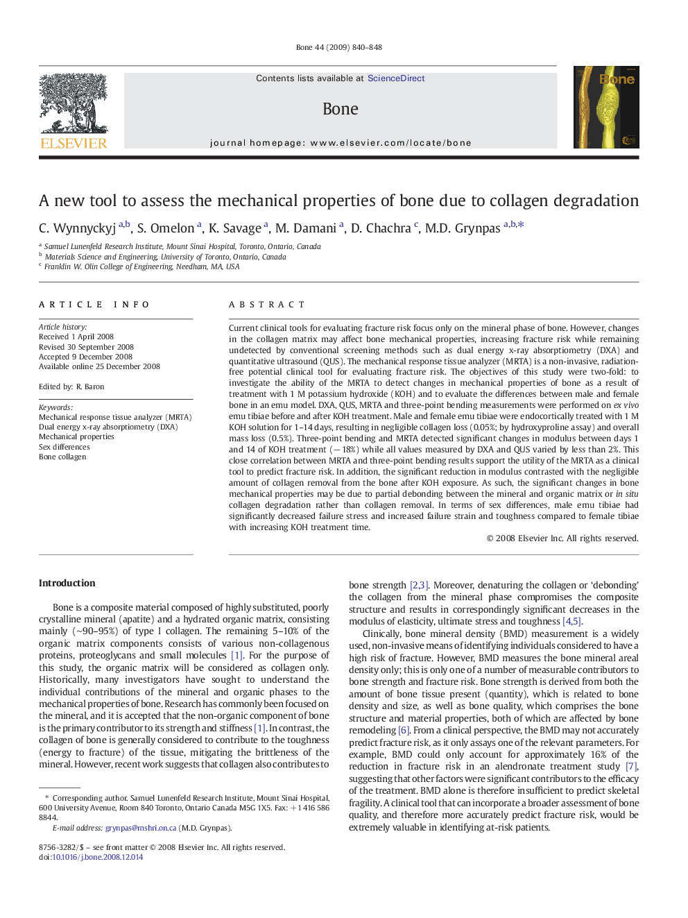 A new tool to assess the mechanical properties of bone due to collagen degradation