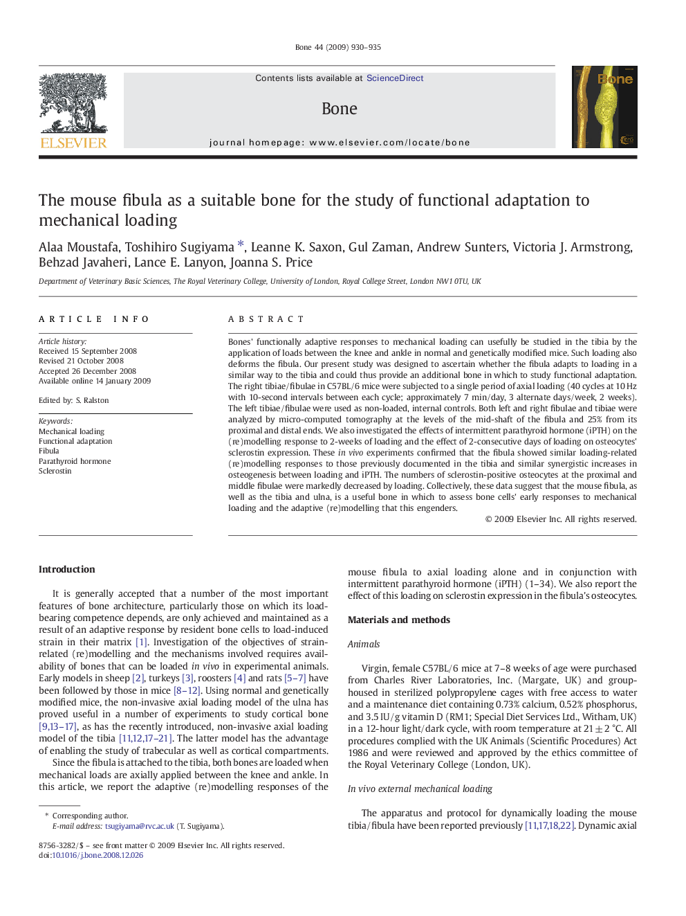 The mouse fibula as a suitable bone for the study of functional adaptation to mechanical loading