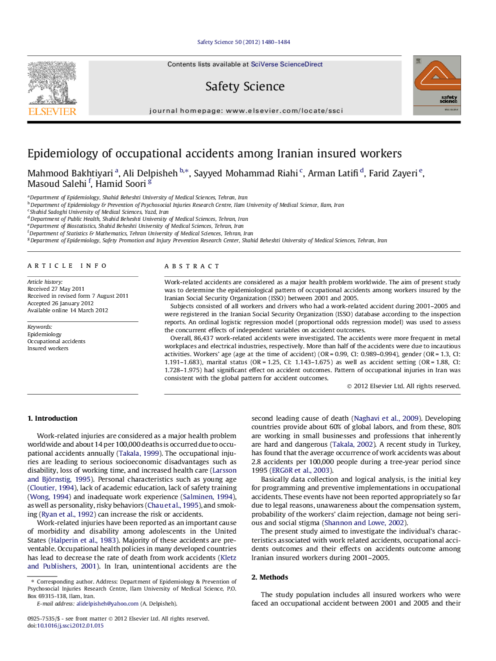 Epidemiology of occupational accidents among Iranian insured workers