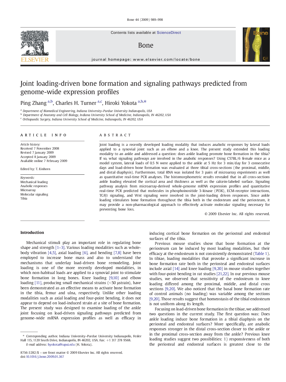 Joint loading-driven bone formation and signaling pathways predicted from genome-wide expression profiles