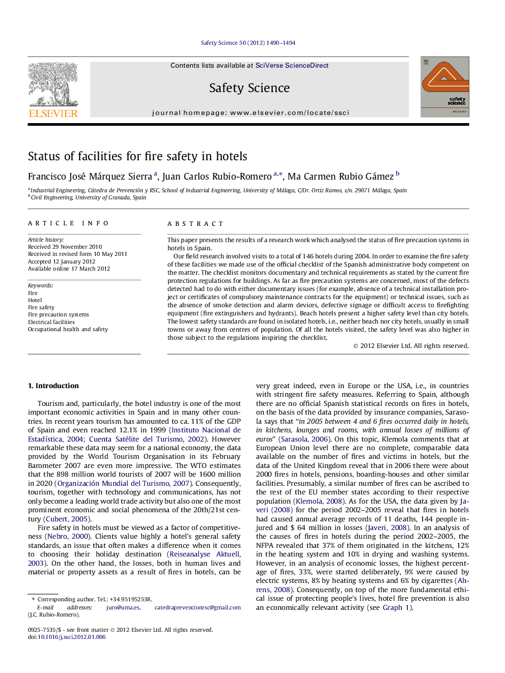 Status of facilities for fire safety in hotels