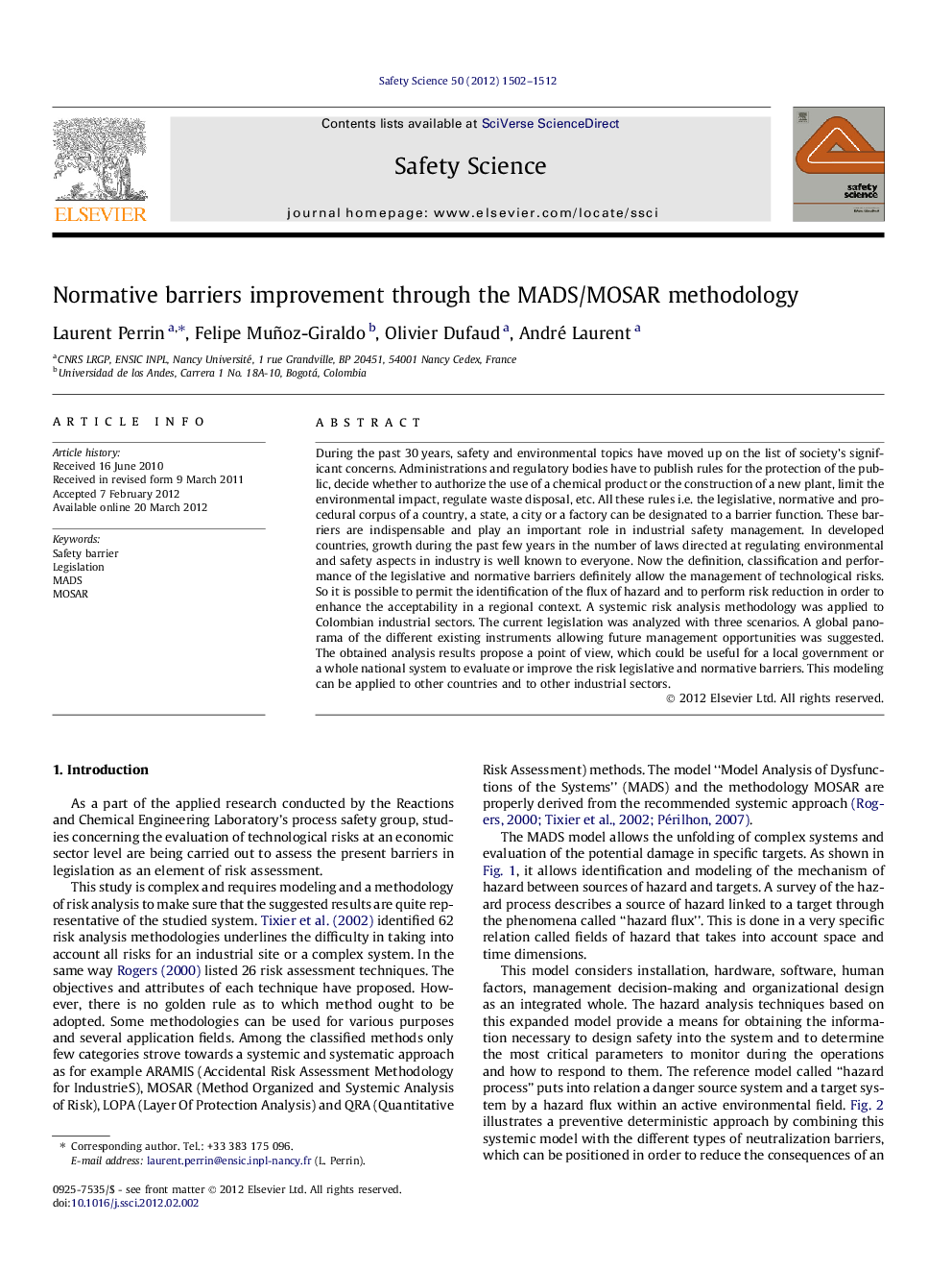 Normative barriers improvement through the MADS/MOSAR methodology