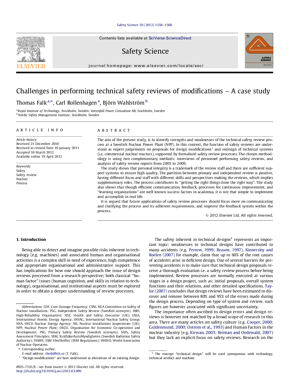 Challenges in performing technical safety reviews of modifications – A case study