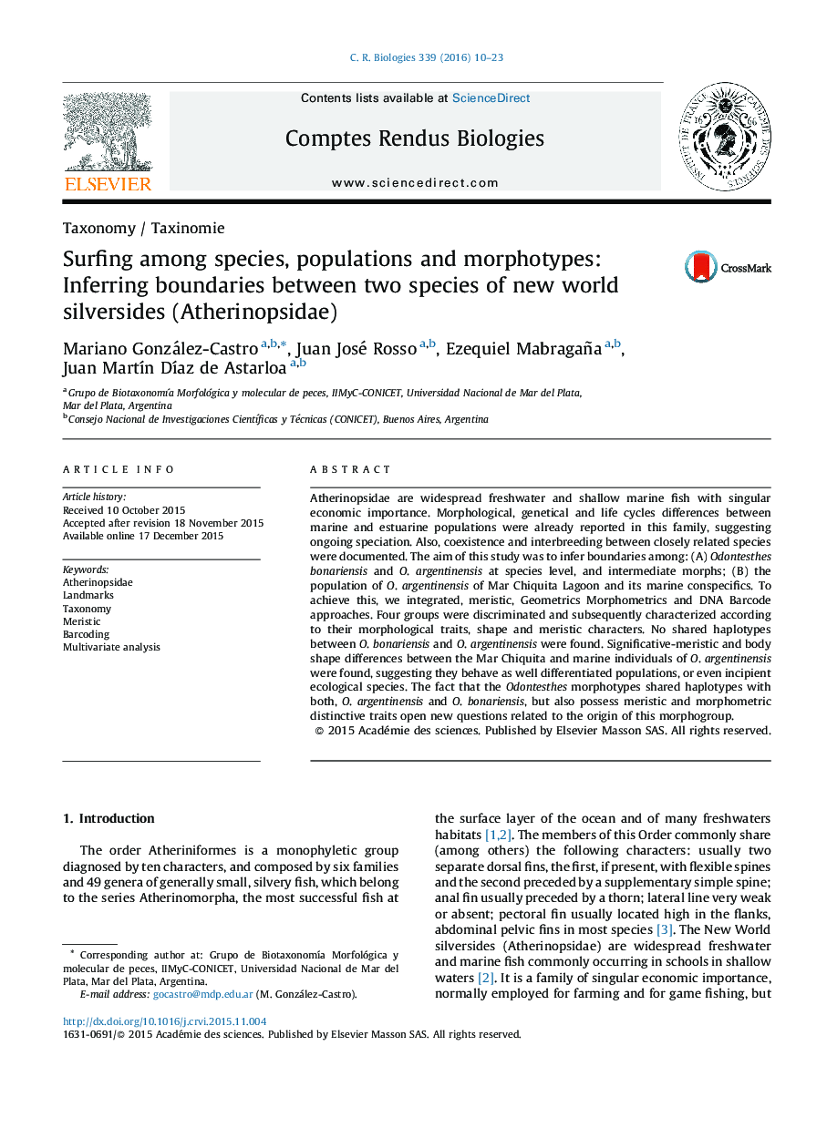 Surfing among species, populations and morphotypes: Inferring boundaries between two species of new world silversides (Atherinopsidae)