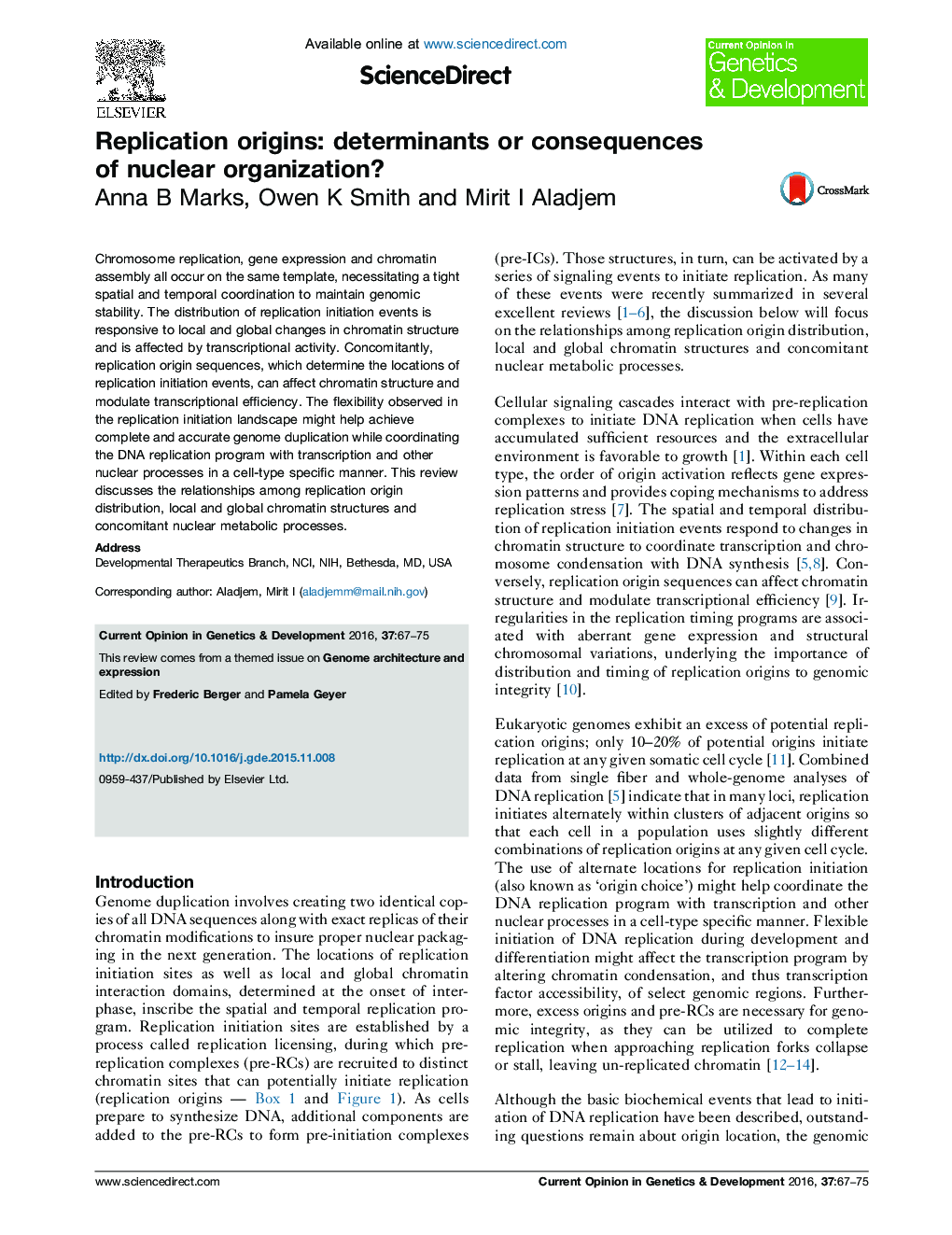 Replication origins: determinants or consequences of nuclear organization?