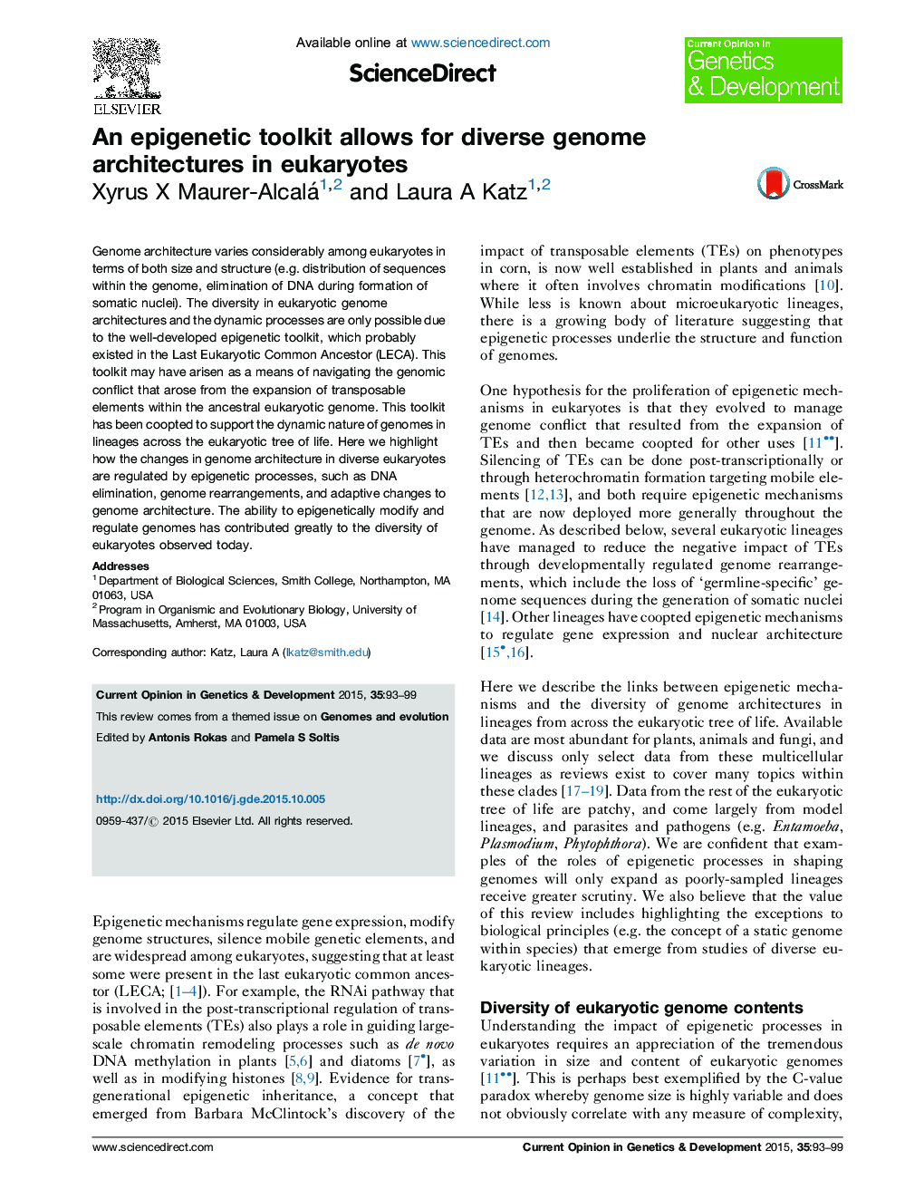 An epigenetic toolkit allows for diverse genome architectures in eukaryotes