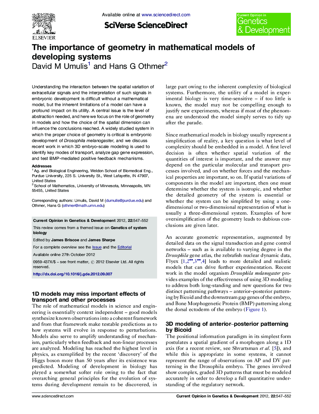 The importance of geometry in mathematical models of developing systems