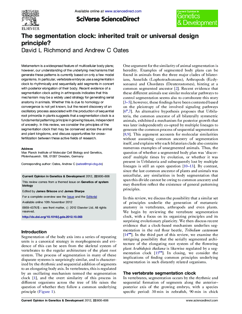 The segmentation clock: inherited trait or universal design principle?