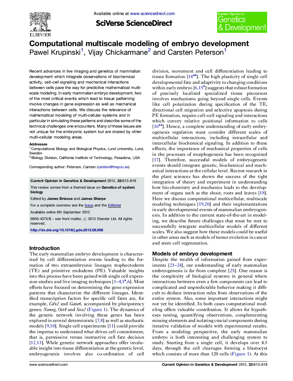 Computational multiscale modeling of embryo development
