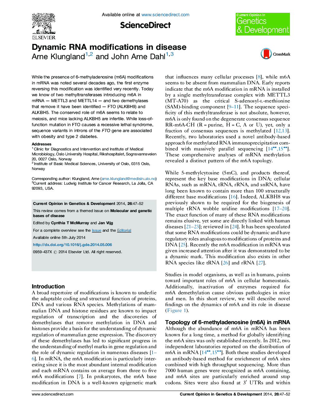 Dynamic RNA modifications in disease