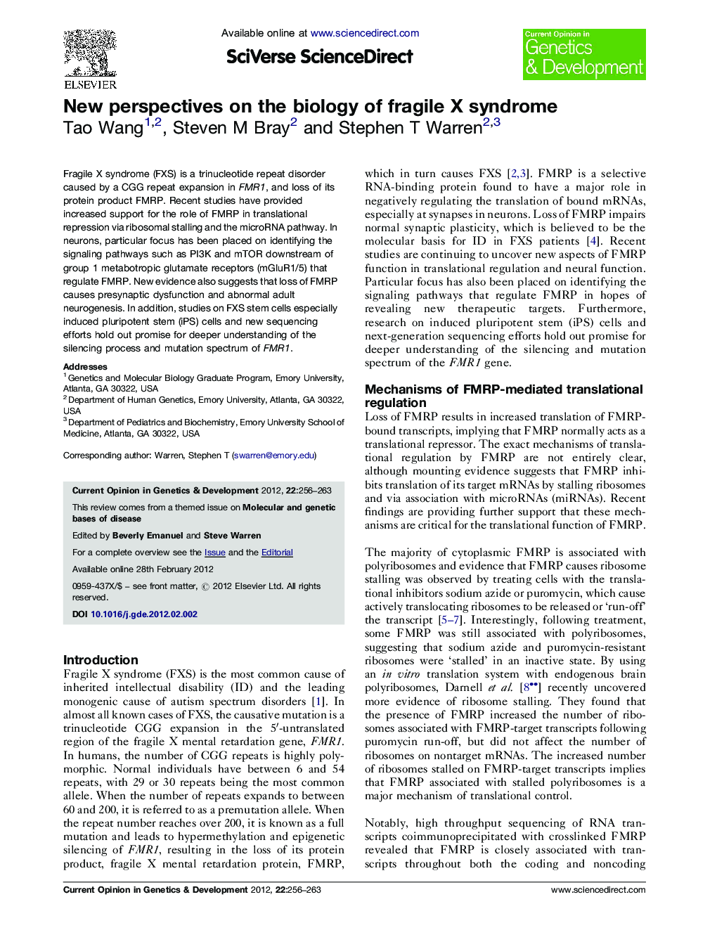 New perspectives on the biology of fragile X syndrome