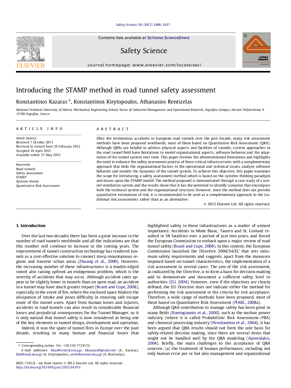 Introducing the STAMP method in road tunnel safety assessment