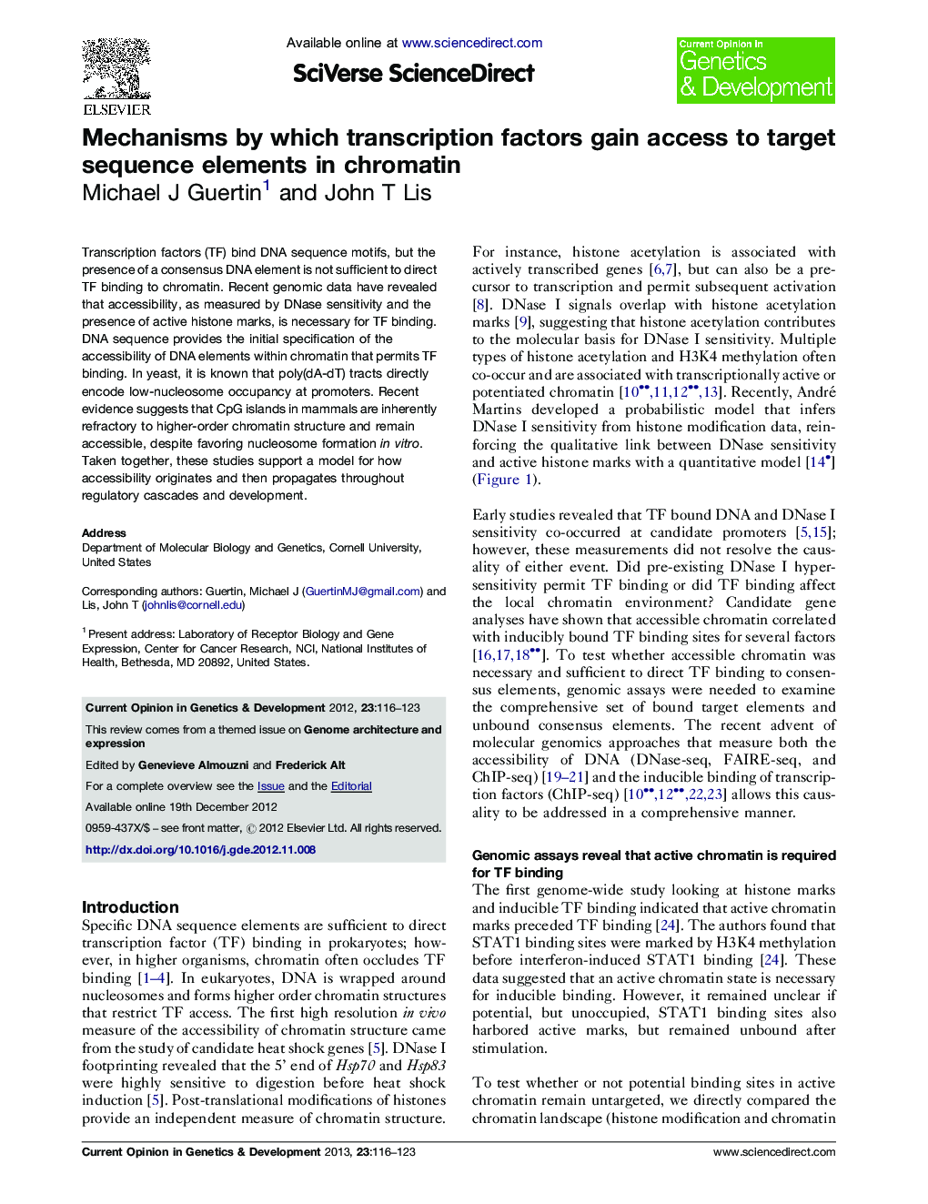 Mechanisms by which transcription factors gain access to target sequence elements in chromatin