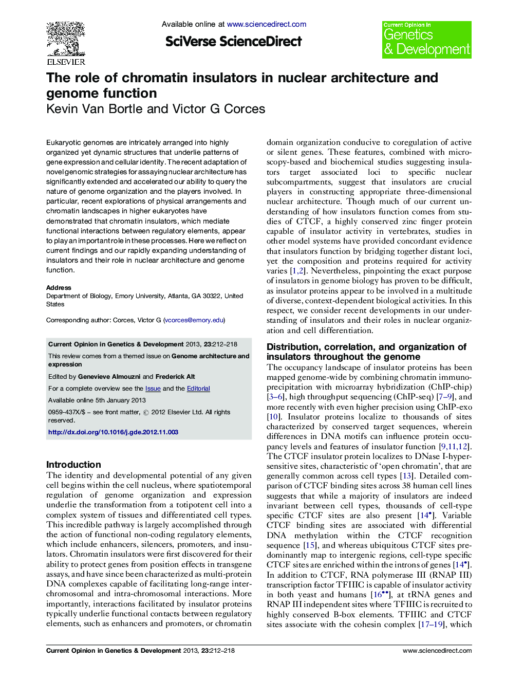 The role of chromatin insulators in nuclear architecture and genome function