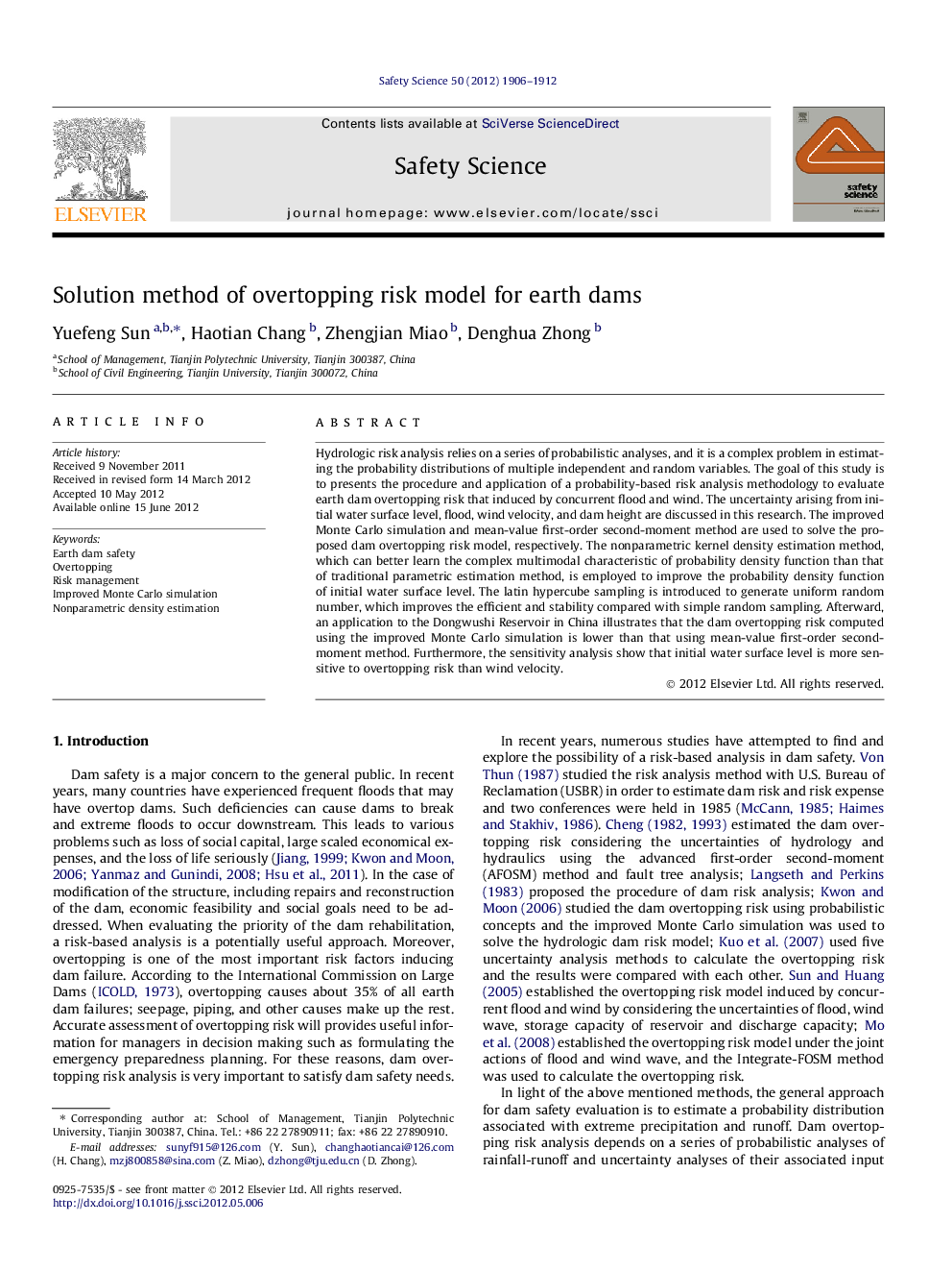 Solution method of overtopping risk model for earth dams