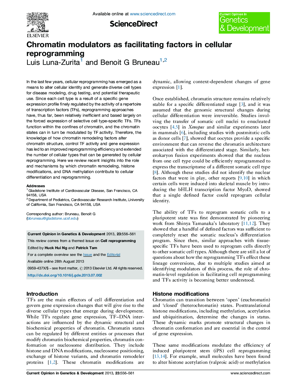 Chromatin modulators as facilitating factors in cellular reprogramming