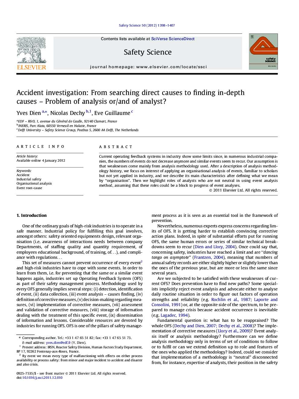 Accident investigation: From searching direct causes to finding in-depth causes – Problem of analysis or/and of analyst?