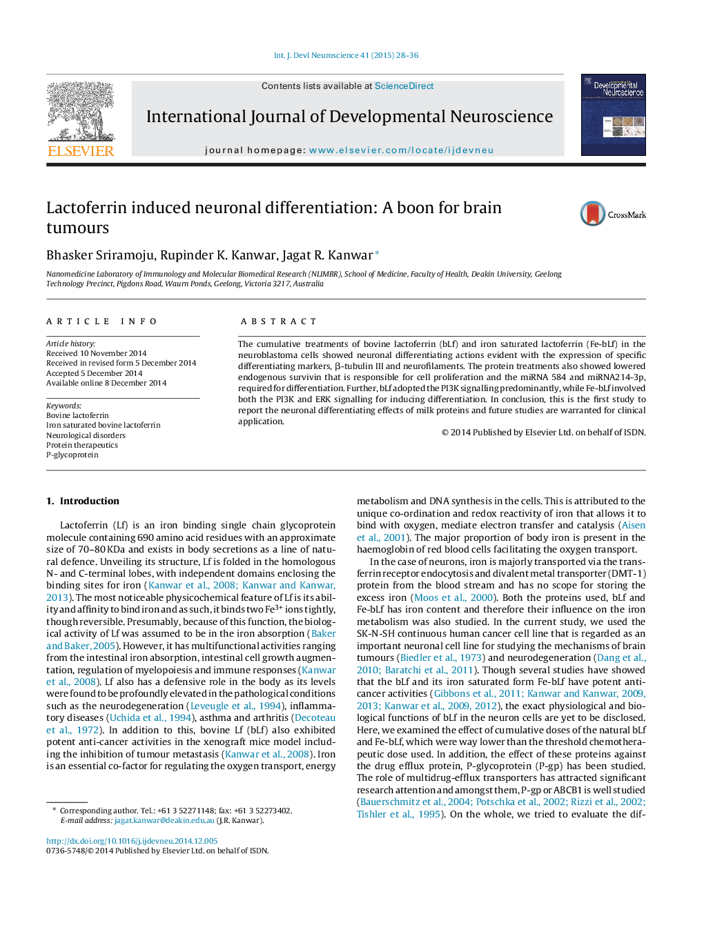 Lactoferrin induced neuronal differentiation: A boon for brain tumours