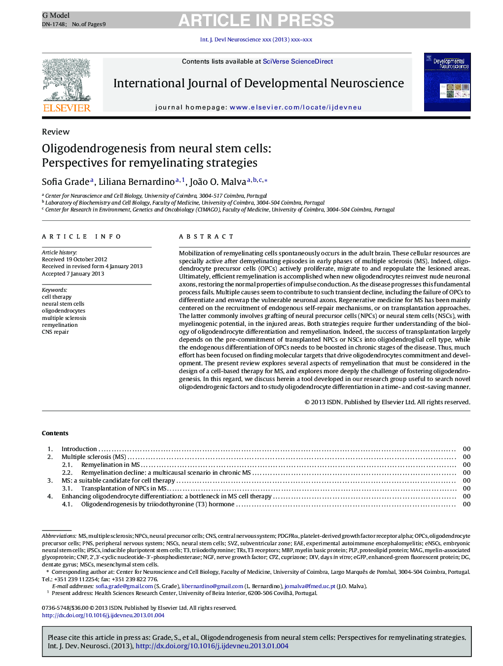 Oligodendrogenesis from neural stem cells: Perspectives for remyelinating strategies