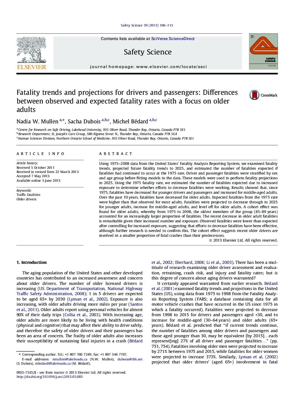 Fatality trends and projections for drivers and passengers: Differences between observed and expected fatality rates with a focus on older adults