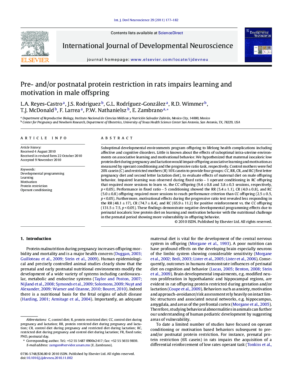 Pre- and/or postnatal protein restriction in rats impairs learning and motivation in male offspring