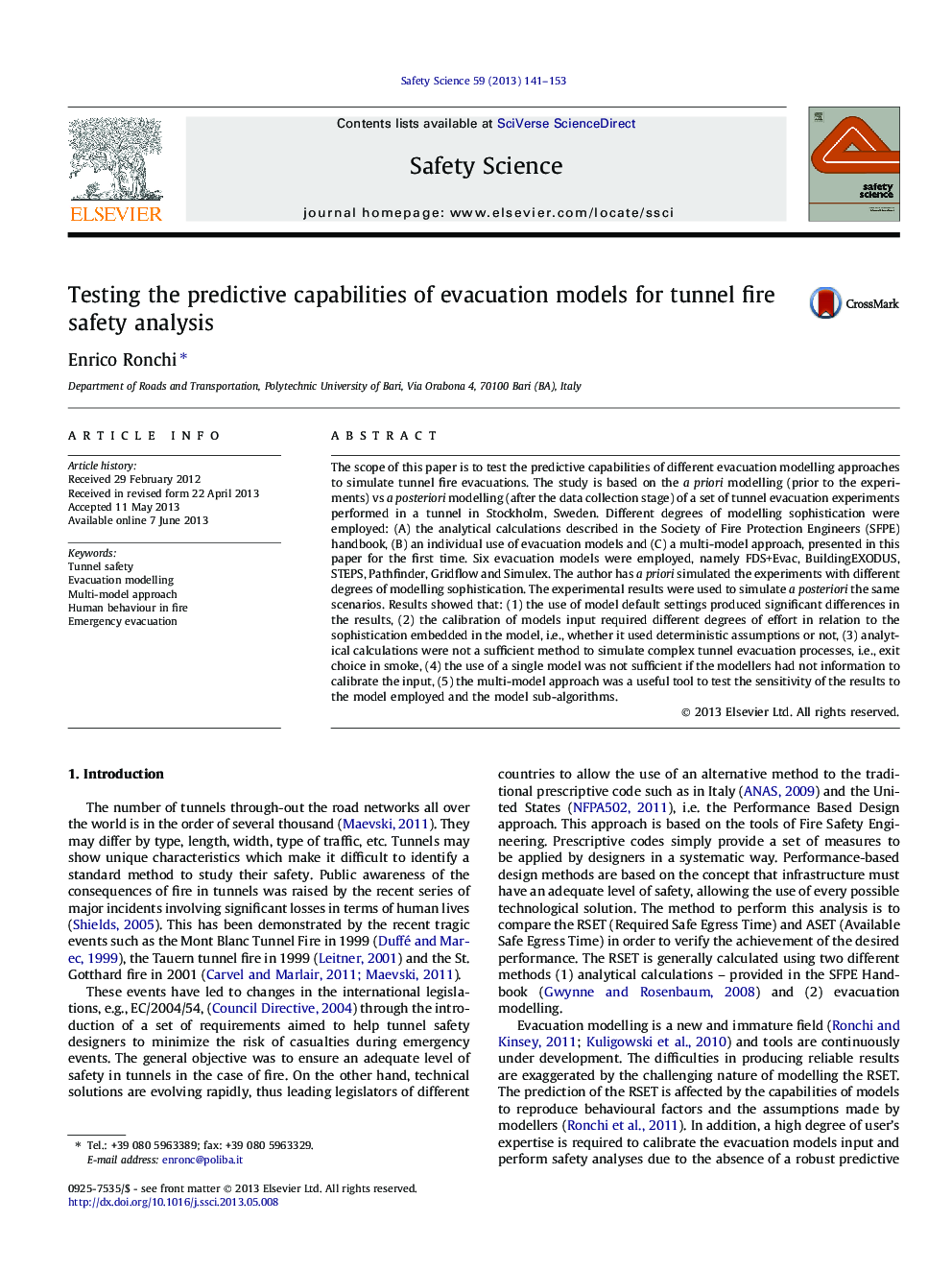 Testing the predictive capabilities of evacuation models for tunnel fire safety analysis