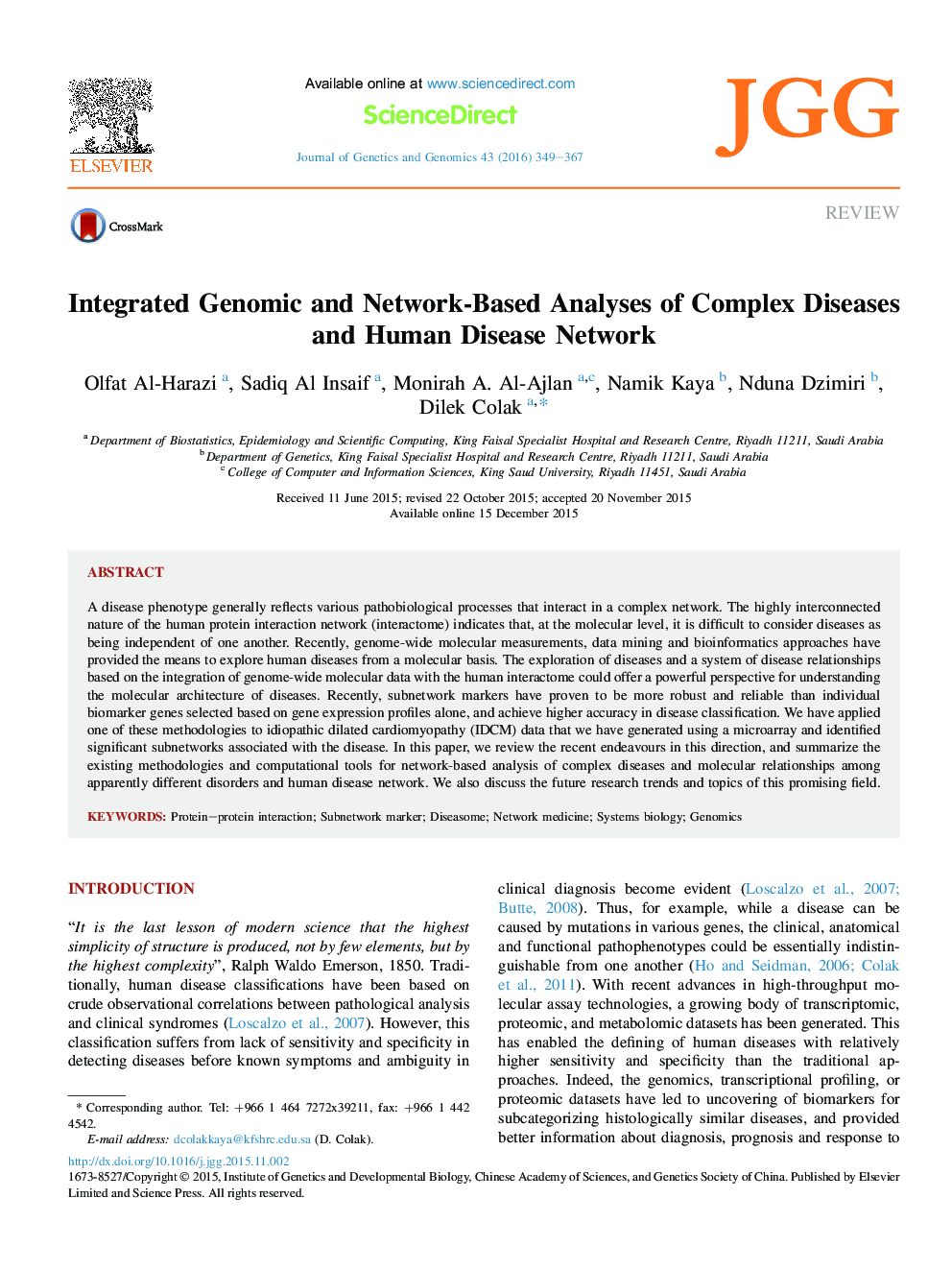تجزیه و تحلیل انحصاری ژنومیک و مبتنی بر شبکه از بیماری های پیچیده و شبکه بیماری های انسانی 