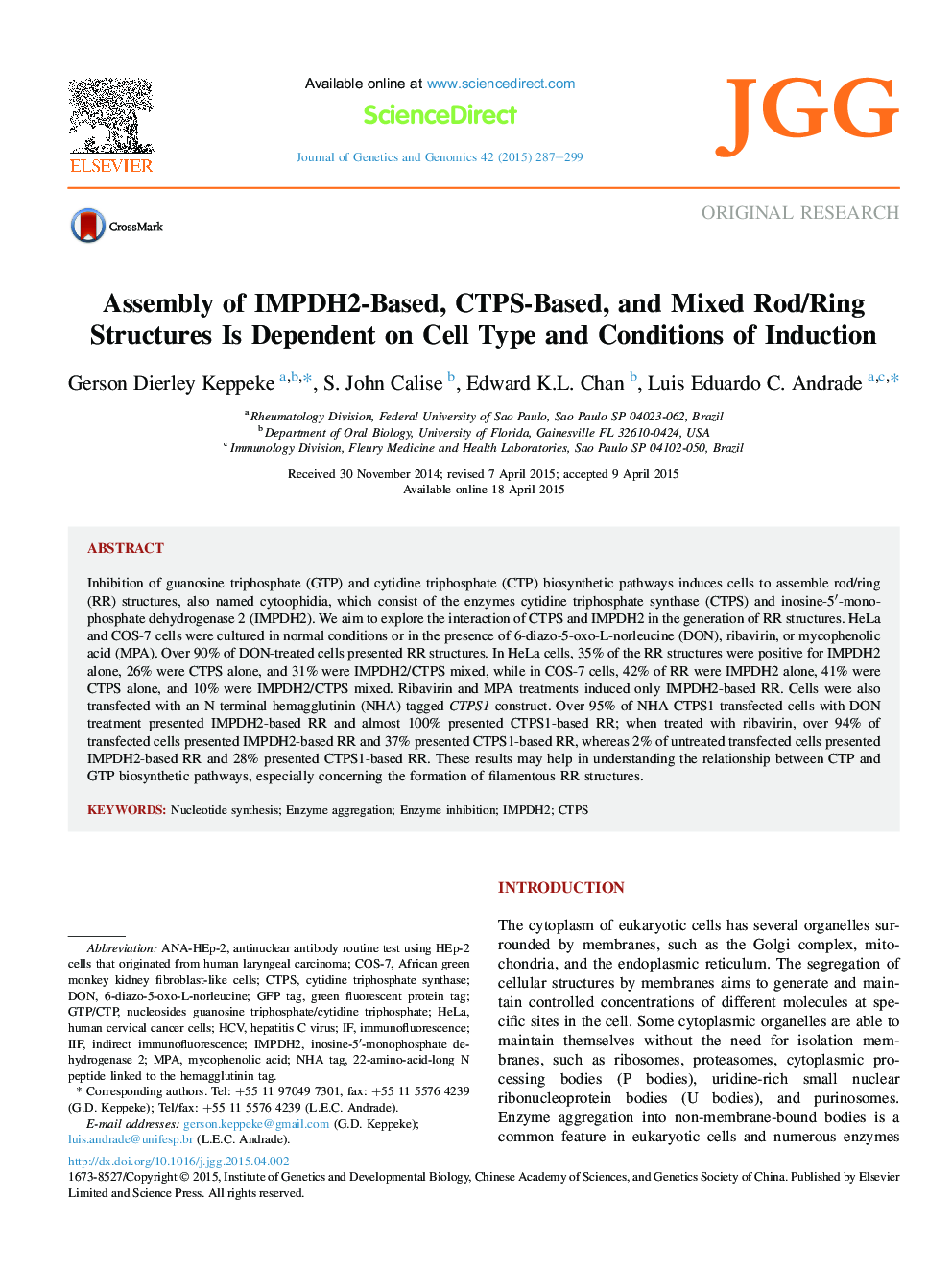 Assembly of IMPDH2-Based, CTPS-Based, and Mixed Rod/Ring Structures Is Dependent on Cell Type and Conditions of Induction