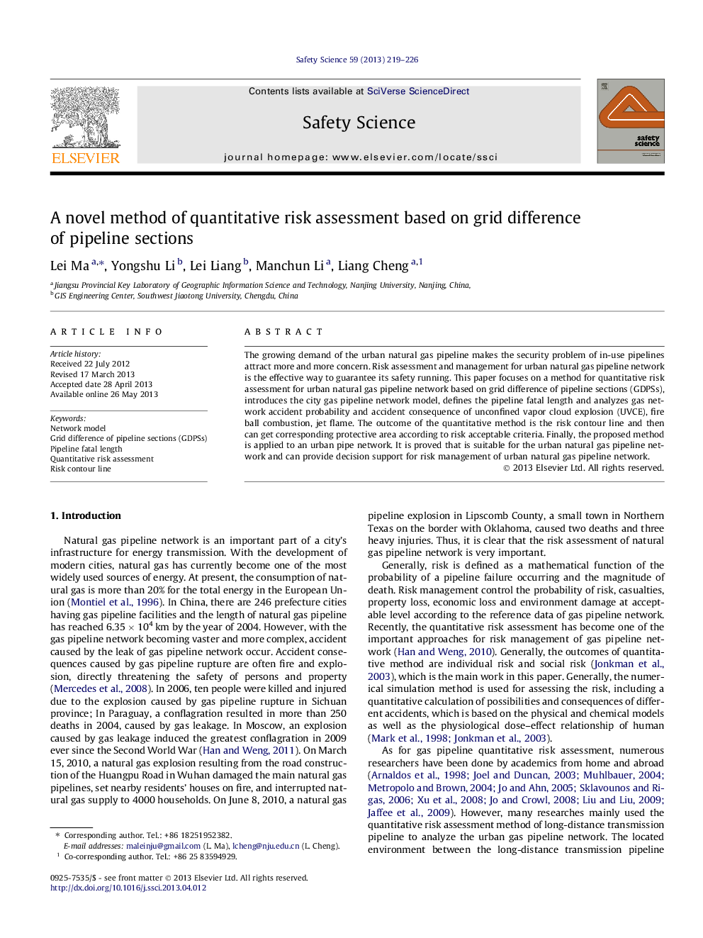 A novel method of quantitative risk assessment based on grid difference of pipeline sections