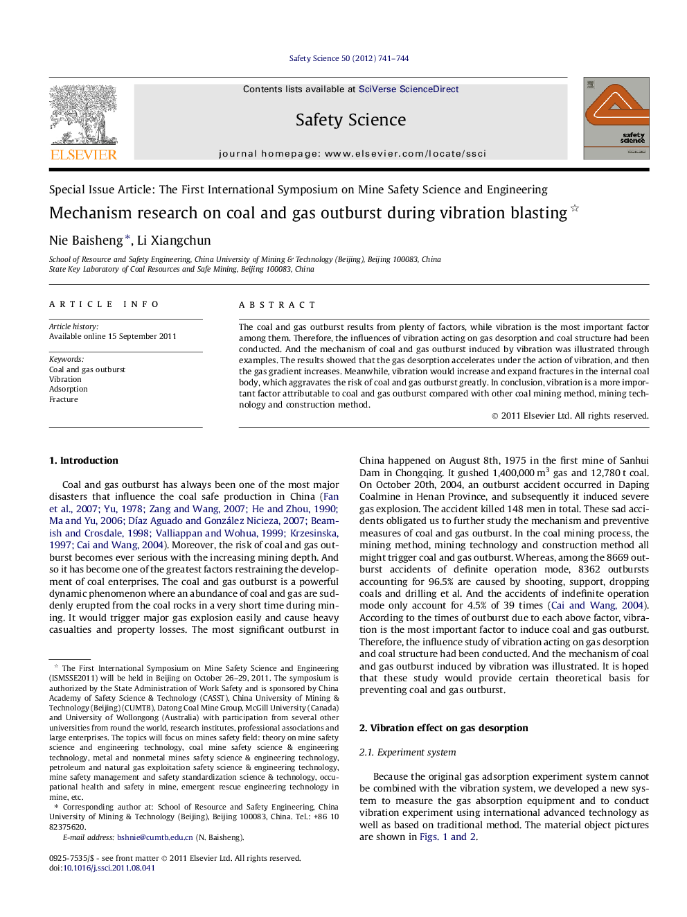 Mechanism research on coal and gas outburst during vibration blasting 