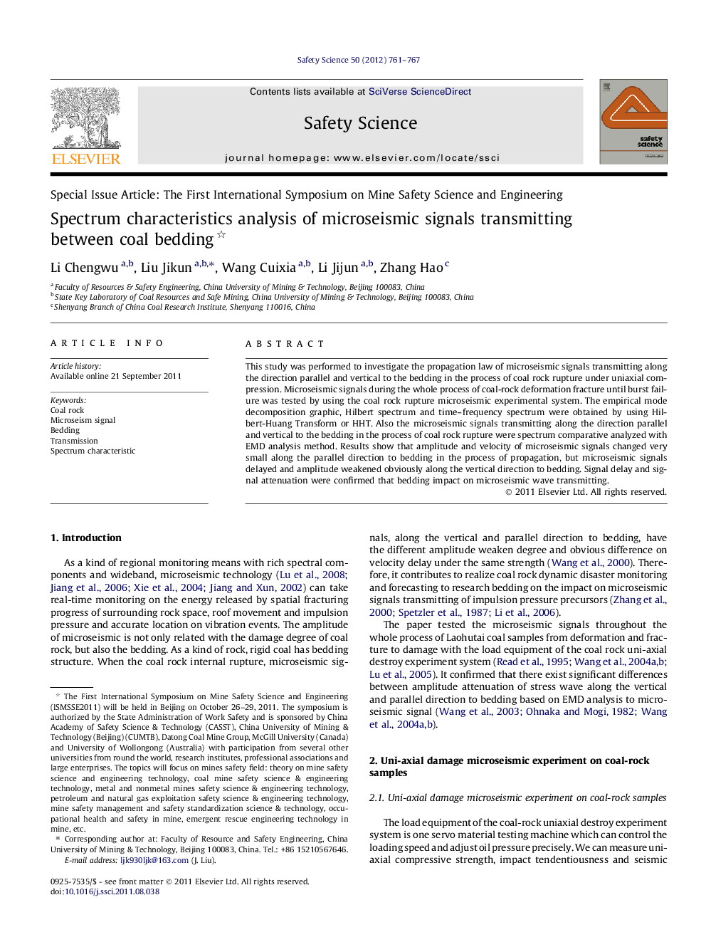 Spectrum characteristics analysis of microseismic signals transmitting between coal bedding 