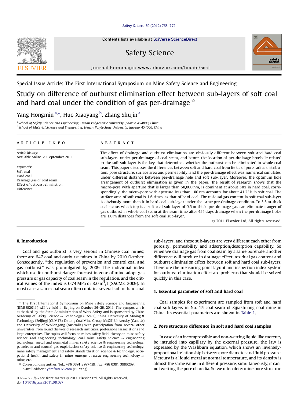 Study on difference of outburst elimination effect between sub-layers of soft coal and hard coal under the condition of gas per-drainage 