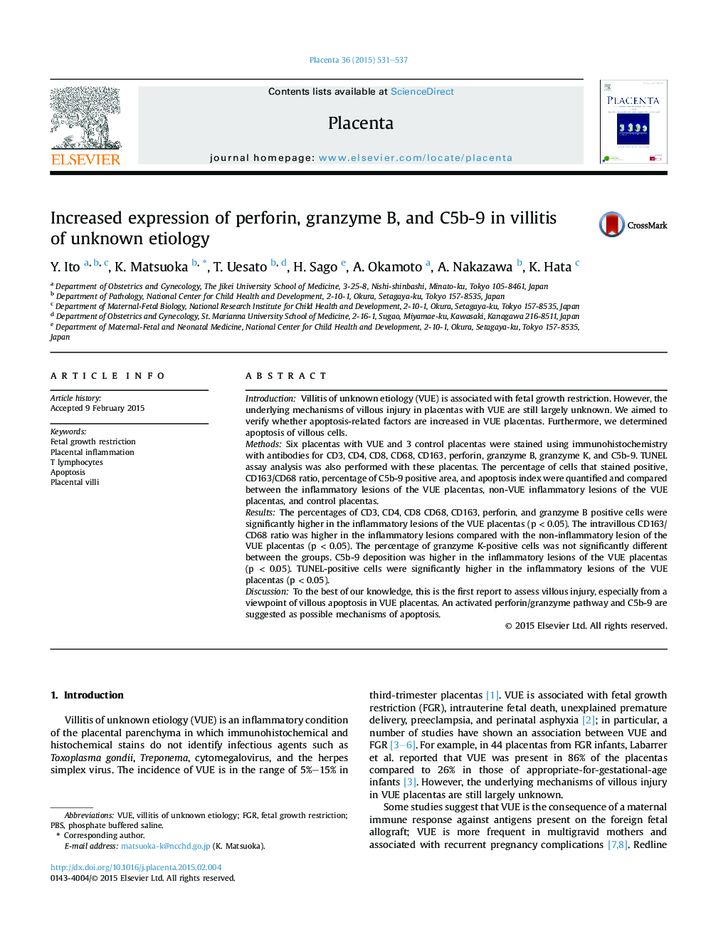 Increased expression of perforin, granzyme B, and C5b-9 in villitis ofÂ unknown etiology