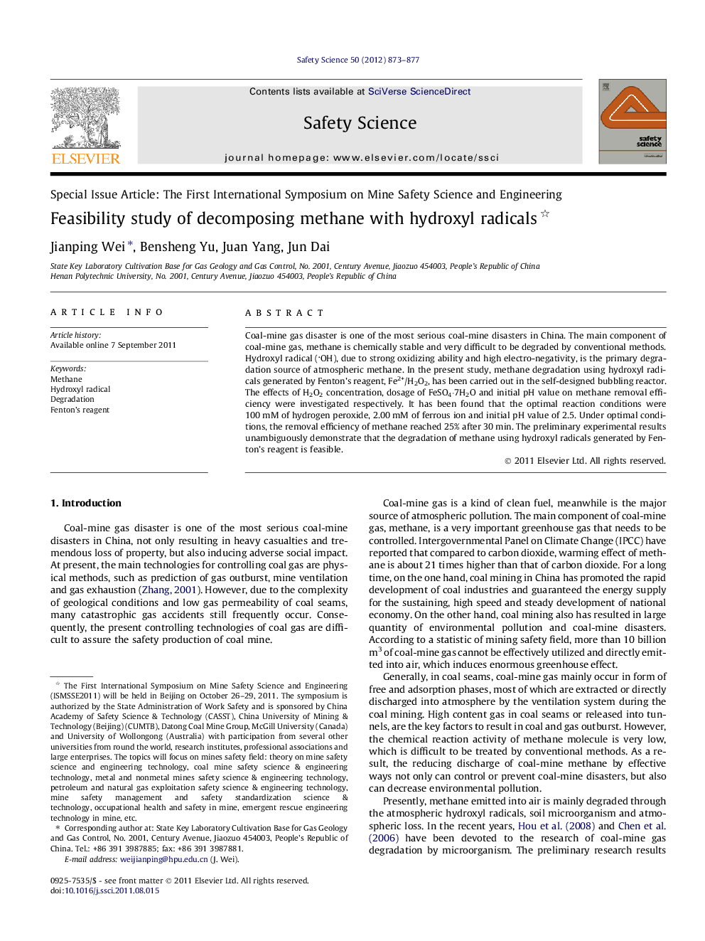 Feasibility study of decomposing methane with hydroxyl radicals 