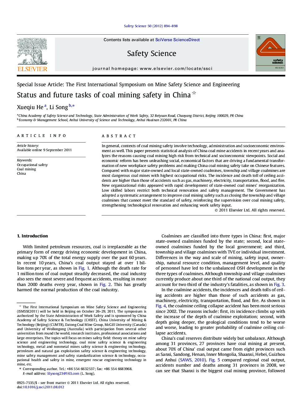 Status and future tasks of coal mining safety in China 