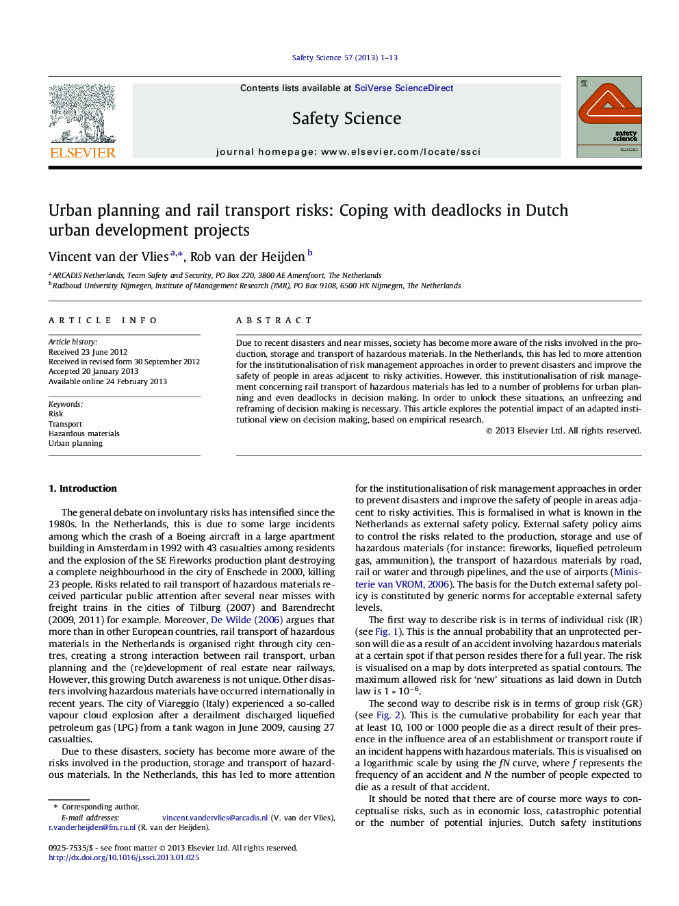 Urban planning and rail transport risks: Coping with deadlocks in Dutch urban development projects