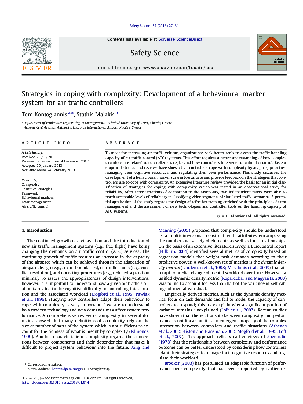 Strategies in coping with complexity: Development of a behavioural marker system for air traffic controllers