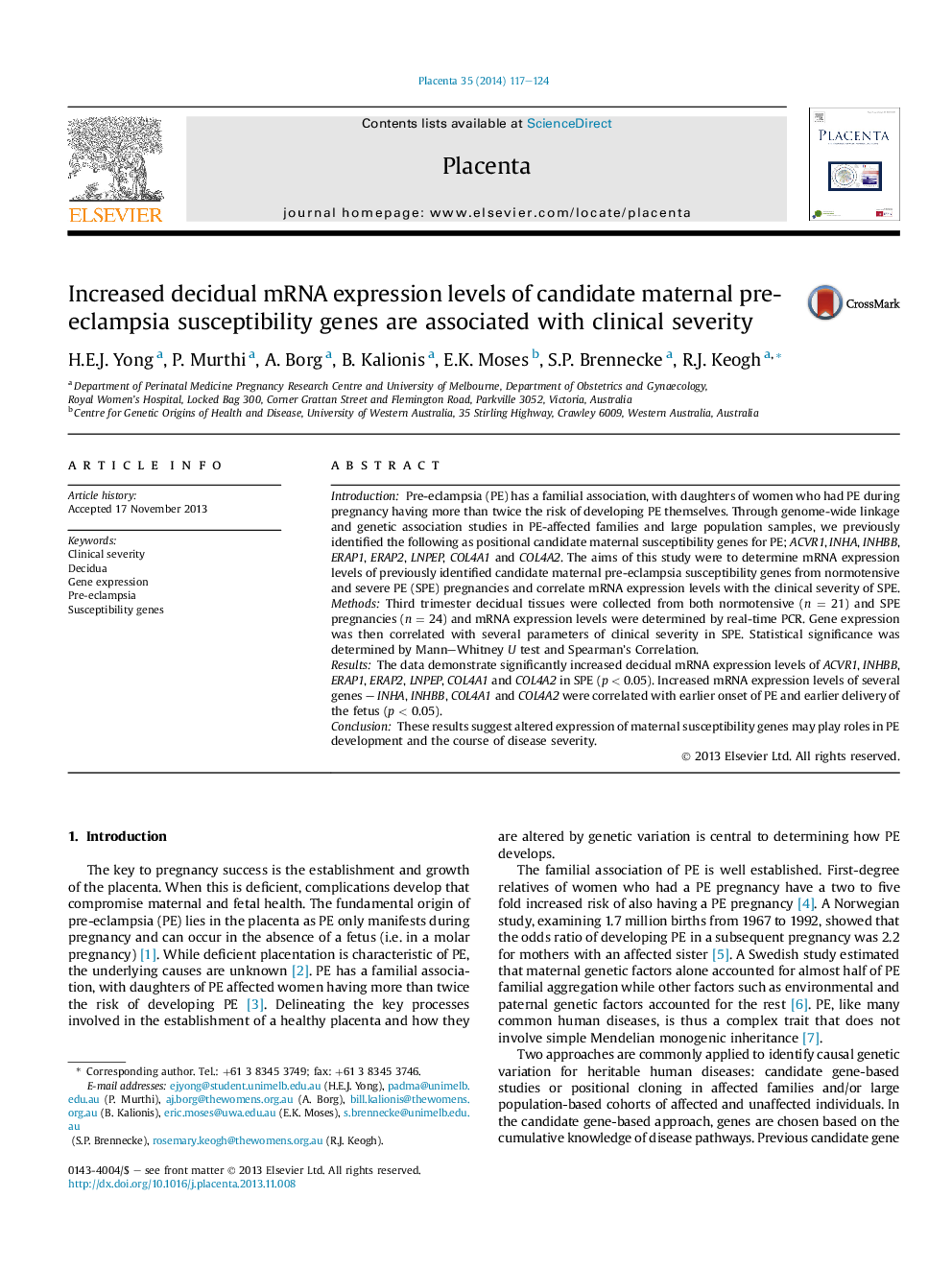 Increased decidual mRNA expression levels of candidate maternal pre-eclampsia susceptibility genes are associated with clinical severity