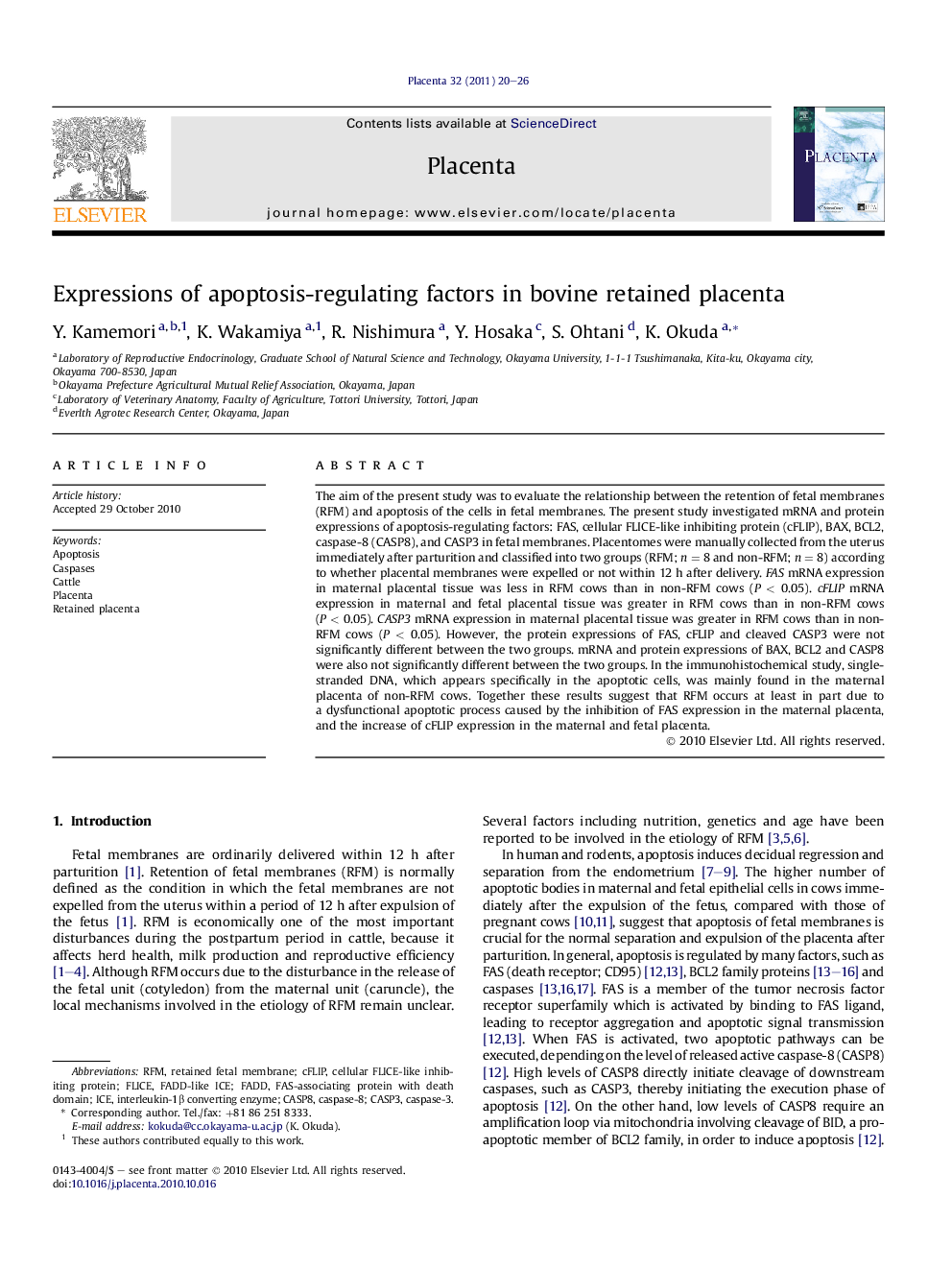 Expressions of apoptosis-regulating factors in bovine retained placenta