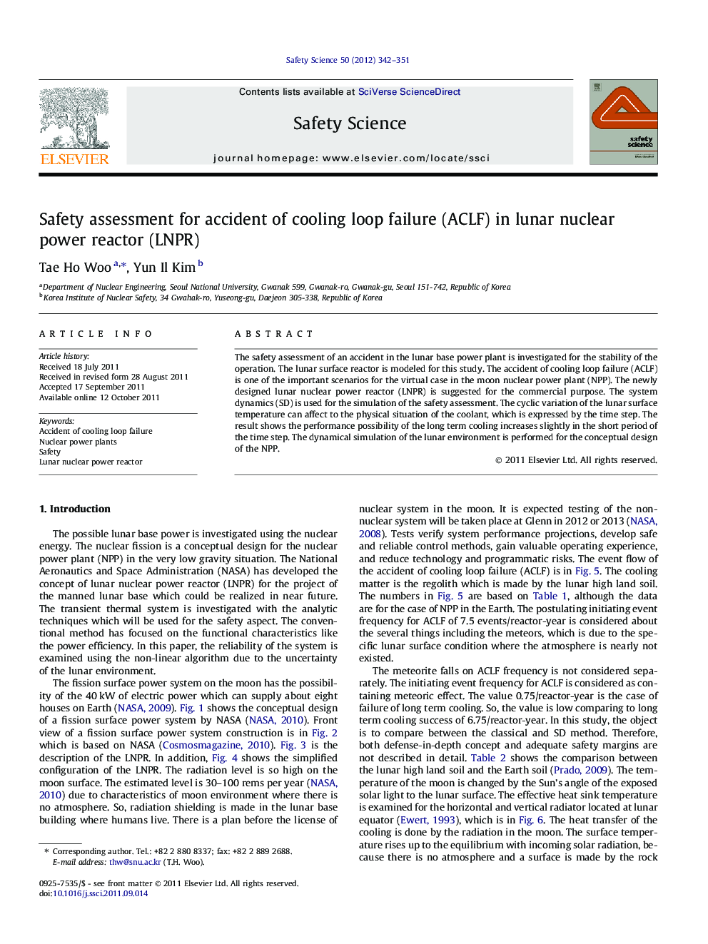 Safety assessment for accident of cooling loop failure (ACLF) in lunar nuclear power reactor (LNPR)