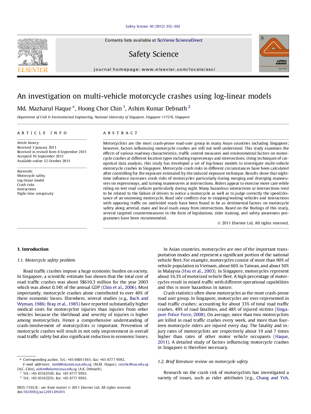 An investigation on multi-vehicle motorcycle crashes using log-linear models